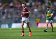 24 July 2022; Josh Furlong, Scoil Naomh Íosaf, Baltinglass, Wicklow, representing Galway, during the INTO Cumann na mBunscol GAA Respect Exhibition Go Games at GAA All-Ireland Senior Football Championship Final match between Kerry and Galway at Croke Park in Dublin. Photo by Piaras Ó Mídheach/Sportsfile