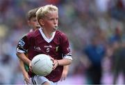 24 July 2022; Myles Nelligan, St. Joseph's N.S., Ballyadams, Laois, representing Galway, during the INTO Cumann na mBunscol GAA Respect Exhibition Go Games at GAA All-Ireland Senior Football Championship Final match between Kerry and Galway at Croke Park in Dublin. Photo by Piaras Ó Mídheach/Sportsfile