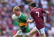 24 July 2022; Danann Glynn, Lisnagry N.S., Lisnagry, Limerick, representing Kerry, in action against Oran Kenny, St Saran's N.S., Belmont, Birr, Offaly, representing Galway, during the INTO Cumann na mBunscol GAA Respect Exhibition Go Games at GAA All-Ireland Senior Football Championship Final match between Kerry and Galway at Croke Park in Dublin. Photo by Piaras Ó Mídheach/Sportsfile