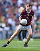 24 July 2022; Oran Kenny, St Saran's N.S., Belmont, Birr, Offaly, representing Galway, during the INTO Cumann na mBunscol GAA Respect Exhibition Go Games at GAA All-Ireland Senior Football Championship Final match between Kerry and Galway at Croke Park in Dublin. Photo by Piaras Ó Mídheach/Sportsfile