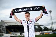 27 July 2022; Dundalk's new signing Alfie Lewis poses for a portrait after he was unveiled at Oriel Park in Dundalk, Louth.  Photo by David Fitzgerald/Sportsfile