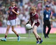 24 July 2022; Oisín Treacy, St Canices Co Ed, Granges Rd, Kilkenny, representing Galway, during the INTO Cumann na mBunscol GAA Respect Exhibition Go Games at GAA All-Ireland Senior Football Championship Final match between Kerry and Galway at Croke Park in Dublin. Photo by Piaras Ó Mídheach/Sportsfile