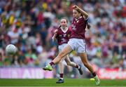 24 July 2022; Katelynn Wilson Daniels, Holy Family SNS, Swords, Dublin, representing Galway during the INTO Cumann na mBunscol GAA Respect Exhibition Go Games at GAA All-Ireland Senior Football Championship Final match between Kerry and Galway at Croke Park in Dublin. Photo by Brendan Moran/Sportsfile