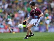 24 July 2022; Devin De Burca, Gaelscoil Mhic Amhlaigh, Cnoc na Cathrach, Co. Gaillimh, representing Galway, during the INTO Cumann na mBunscol GAA Respect Exhibition Go Games at GAA All-Ireland Senior Football Championship Final match between Kerry and Galway at Croke Park in Dublin. Photo by Piaras Ó Mídheach/Sportsfile
