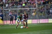 24 July 2022; Tadhg Ó hAisí, Gaelscoil Mhíchíl Cíosóg, Inis, Co. Chláir, representing Kerry, in action against Josh Furlong, Scoil Naomh Íosaf, Baltinglass, Wicklow, representing Galway, during the INTO Cumann na mBunscol GAA Respect Exhibition Go Games at GAA All-Ireland Senior Football Championship Final match between Kerry and Galway at Croke Park in Dublin. Photo by Piaras Ó Mídheach/Sportsfile