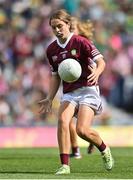 24 July 2022; Katelynn Wilson Daniels, Holy Family SNS, Swords, Dublin, representing Galway during the INTO Cumann na mBunscol GAA Respect Exhibition Go Games at GAA All-Ireland Senior Football Championship Final match between Kerry and Galway at Croke Park in Dublin. Photo by Brendan Moran/Sportsfile
