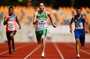 28 July 2022; Toby Thompson of Team Ireland competing in the boys 200m event during day four of the 2022 European Youth Summer Olympic Festival at Banská Bystrica, Slovakia. Photo by Eóin Noonan/Sportsfile