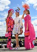 28 July 2022; Racegoers, from left, Pam Richardson-Hoare, from Galway, Áine Malone, from Edenderry, Offaly, and Gillian Duggan, from Galway, pose for a portrait, ahead of racing on day four of the Galway Races Summer Festival at Ballybrit Racecourse in Galway. Photo by Seb Daly/Sportsfile