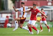 28 July 2022; Barry Maguire of Motherwell in action against David Cawley of Sligo during the UEFA Europa Conference League 2022/23 Second Qualifying Round First Leg match between Sligo Rovers and Motherwell at The Showgrounds in Sligo. Photo by David Fitzgerald/Sportsfile