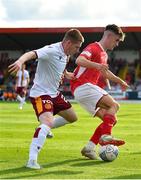 28 July 2022; Niall Morahan of Sligo in action against Ross Tierney of Motherwell during the UEFA Europa Conference League 2022/23 Second Qualifying Round First Leg match between Sligo Rovers and Motherwell at The Showgrounds in Sligo. Photo by David Fitzgerald/Sportsfile