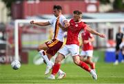 28 July 2022; Barry Maguire of Motherwell in action against David Cawley of Sligo during the UEFA Europa Conference League 2022/23 Second Qualifying Round First Leg match between Sligo Rovers and Motherwell at The Showgrounds in Sligo. Photo by David Fitzgerald/Sportsfile