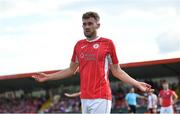 28 July 2022; Lewis Banks of Sligo reacts as he cant find a ball for a throw in during the UEFA Europa Conference League 2022/23 Second Qualifying Round First Leg match between Sligo Rovers and Motherwell at The Showgrounds in Sligo. Photo by David Fitzgerald/Sportsfile
