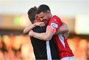 28 July 2022; Garry Buckley of Sligo, right, celebrates with assistant manager Ryan Casey after the UEFA Europa Conference League 2022/23 Second Qualifying Round First Leg match between Sligo Rovers and Motherwell at The Showgrounds in Sligo. Photo by David Fitzgerald/Sportsfile