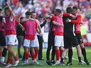 28 July 2022; Sligo substitutes and staff celebrate their side's second goal during the UEFA Europa Conference League 2022/23 Second Qualifying Round First Leg match between Sligo Rovers and Motherwell at The Showgrounds in Sligo. Photo by David Fitzgerald/Sportsfile