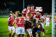 28 July 2022; Player of St Patrick's Athletic FC celebrate during the UEFA Europa Conference League 2022/23 Second Qualifying Round Second Leg match between Mura and St Patrick's Athletic at Mestni Stadion Fazanerija in Murska Sobota, Slovenia. Photo by Vid Ponikvar/Sportsfile