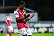 28 July 2022; Serge Atakayi of St Patrick's Athletic reacts during the UEFA Europa Conference League 2022/23 Second Qualifying Round Second Leg match between Mura and St Patrick's Athletic at Mestni Stadion Fazanerija in Murska Sobota, Slovenia. Photo by Vid Ponikvar/Sportsfile