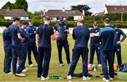 29 July 2022; North West Warriors Head Coach Boyd Rankin, centre, talks to his players before the Cricket Ireland Inter-Provincial Trophy match between North West Warriors and Munster Reds at Pembroke Cricket Club in Dublin. Photo by Sam Barnes/Sportsfile
