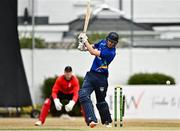 29 July 2022; Graham Kennedy of North West Warriors is bowled by David Delany of Munster Reds during the Cricket Ireland Inter-Provincial Trophy match between North West Warriors and Munster Reds at Pembroke Cricket Club in Dublin. Photo by Sam Barnes/Sportsfile