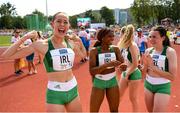 29 July 2022; Hollie Kilroe of Team Ireland, left, after the girls medley relay during day five of the 2022 European Youth Summer Olympic Festival at Banská Bystrica, Slovakia. Photo by Eóin Noonan/Sportsfile
