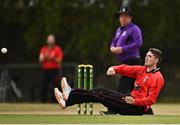 29 July 2022; Gareth Delany of Munster Reds fields the ball during the Cricket Ireland Inter-Provincial Trophy match between North West Warriors and Munster Reds at Pembroke Cricket Club in Dublin. Photo by Sam Barnes/Sportsfile