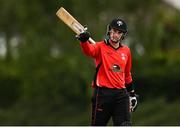 29 July 2022; PJ Moor of Munster Reds acknowledges the crowd after bringing up his half century during the Cricket Ireland Inter-Provincial Trophy match between North West Warriors and Munster Reds at Pembroke Cricket Club in Dublin. Photo by Sam Barnes/Sportsfile