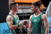 29 July 2022; Rhys McClenaghan, left, and Eamon Montgomery of Northern Ireland at Arena Birmingham in Birmingham, England. Photo by Paul Greenwood/Sportsfile