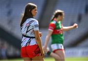 16 July 2022; Injured Mayo player Saoirse Lally before the TG4 All-Ireland Ladies Football Senior Championship Semi-Final match between Kerry and Mayo at Croke Park in Dublin. Photo by Piaras Ó Mídheach/Sportsfile