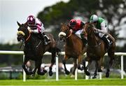 29 July 2022; Sit Down Lucy, left, with Sean Flanagan up, on their way to winning the Guinness Galway Tribes Handicap Hurdle, from second place Teed Up, right, with Simon Torrens up, during day five of the Galway Races Summer Festival at Ballybrit Racecourse in Galway. Photo by Seb Daly/Sportsfile