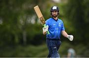 29 July 2022; Andrew Balbirnie of Leinster Lightning acknowledges the crowd after bringing up his half century during the Cricket Ireland Inter-Provincial Trophy match between Northern Knights and Leinster Lightning at Pembroke Cricket Club in Dublin. Photo by Sam Barnes/Sportsfile