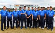 29 July 2022; The Leinster Lightning team with the IP T20 Trophy after winning the Cricket Ireland Inter-Provincial Trophy match between Northern Knights and Leinster Lightning at Pembroke Cricket Club in Dublin. Photo by Sam Barnes/Sportsfile