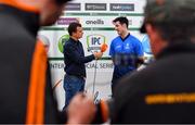 29 July 2022; Leinster Lightning captain George Dockrell is interviewed by HBV studios commentator Andrew Blair White after his side's victory in the Cricket Ireland Inter-Provincial Trophy match between Northern Knights and Leinster Lightning at Pembroke Cricket Club in Dublin. Photo by Sam Barnes/Sportsfile