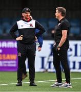29 July 2022; Dundalk head coach Stephen O'Donnell, left, with Longford Town assistant manager James Keddy before the Extra.ie FAI Cup First Round match between Dundalk and Longford Town at Oriel Park in Dundalk, Louth. Photo by Ben McShane/Sportsfile