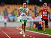 29 July 2022; Toby Thompson of Team Ireland competing in the boys 200m final during day five of the 2022 European Youth Summer Olympic Festival at Banská Bystrica, Slovakia. Photo by Eóin Noonan/Sportsfile
