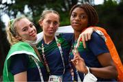 29 July 2022; Team Ireland athletes, from left, Hannah Falvey, Hollie Kilroe and Okwu Backari during day five of the 2022 European Youth Summer Olympic Festival at Banská Bystrica, Slovakia. Photo by Eóin Noonan/Sportsfile
