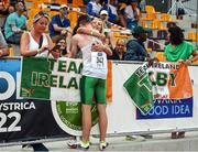 29 July 2022; Toby Thompson of Team Ireland with his mother Gillian after competing in the boys 300m final during day five of the 2022 European Youth Summer Olympic Festival at Banská Bystrica, Slovakia. Photo by Eóin Noonan/Sportsfile