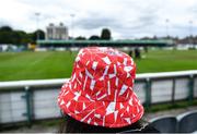 29 July 2022; A Shelbourne supporter looks on during the warm up before the Extra.ie FAI Cup First Round match between Bray Wanderers and Shelbourne at Carlisle Grounds in Bray, Wicklow. Photo by David Fitzgerald/Sportsfile