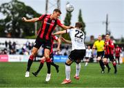 29 July 2022; Mick McDonnell of Longford Town in action against Runar Hauge of Dundalk during the Extra.ie FAI Cup First Round match between Dundalk and Longford Town at Oriel Park in Dundalk, Louth. Photo by Ben McShane/Sportsfile