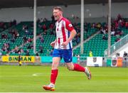 29 July 2022; Sean Guerins of Treaty United celebrates after scoring his side's first goal during the Extra.ie FAI Cup First Round match between Treaty United and Usher Celtic at Markets Field in Limerick. Photo by Michael P Ryan/Sportsfile