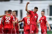 29 July 2022; Sean Boyd of Shelbourne celebrates after scoring his side's second goal during the Extra.ie FAI Cup First Round match between Bray Wanderers and Shelbourne at Carlisle Grounds in Bray, Wicklow. Photo by David Fitzgerald/Sportsfile