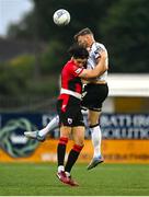 29 July 2022; Sam Verdon of Longford Town and Andy Boyle of Dundalk contest a high ball during the Extra.ie FAI Cup First Round match between Dundalk and Longford Town at Oriel Park in Dundalk, Louth. Photo by Ben McShane/Sportsfile