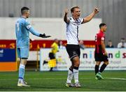 29 July 2022; Greg Sloggett of Dundalk celebrates after scoring his side's fourth goal during the Extra.ie FAI Cup First Round match between Dundalk and Longford Town at Oriel Park in Dundalk, Louth. Photo by Ben McShane/Sportsfile