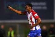 29 July 2022; Success Edogun celebrates after scoring his side's fifth goal during the Extra.ie FAI Cup First Round match between Treaty United and Usher Celtic at Markets Field in Limerick. Photo by Michael P Ryan/Sportsfile