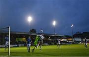 29 July 2022; Finn Harps goalkeeper James McKeown in action against Ethon Varian of Bohemians during the Extra.ie FAI Cup First Round match between Finn Harps and Bohemians at Finn Park in Ballybofey, Donegal. Photo by Ramsey Cardy/Sportsfile