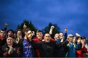29 July 2022; Bohemians supporters celebrate their side's victory after the Extra.ie FAI Cup First Round match between Finn Harps and Bohemians at Finn Park in Ballybofey, Donegal. Photo by Ramsey Cardy/Sportsfile