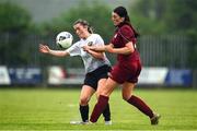 30 July 2022; Jamie Walsh of Wexford & District Women’s League in action against Chelsea Nolan of Galway District League during the FAI Women's Under-19 InterLeague Cup Final match between Galway District League and Wexford & District Women's League at Leah Victoria Park in Tullamore, Offaly. Photo by Seb Daly/Sportsfile