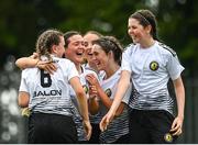 30 July 2022; Hannah Redmond of Wexford & District Women’s League, second from left, celebrates with teammates after scoring their side's first goal during the FAI Women's Under-19 InterLeague Cup Final match between Galway District League and Wexford & District Women's League at Leah Victoria Park in Tullamore, Offaly. Photo by Seb Daly/Sportsfile