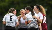 30 July 2022; Hannah Redmond of Wexford & District Women’s League, second from right, celebrates with teammates after scoring their side's first goal during the FAI Women's Under-19 InterLeague Cup Final match between Galway District League and Wexford & District Women's League at Leah Victoria Park in Tullamore, Offaly. Photo by Seb Daly/Sportsfile