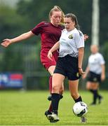 30 July 2022; Aoife McEldowney of Wexford & District Women’s League in action against Catlin Mullen of Galway District League during the FAI Women's Under-19 InterLeague Cup Final match between Galway District League and Wexford & District Women's League at Leah Victoria Park in Tullamore, Offaly. Photo by Seb Daly/Sportsfile