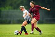 30 July 2022; Ciara Roche of Wexford & District Women’s League in action against Isobel Haugh of Galway District League during the FAI Women's Under-19 InterLeague Cup Final match between Galway District League and Wexford & District Women's League at Leah Victoria Park in Tullamore, Offaly. Photo by Seb Daly/Sportsfile