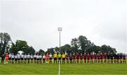 30 July 2022; Players and officials live up before the FAI Women's Under-19 InterLeague Cup Final match between Galway District League and Wexford & District Women's League at Leah Victoria Park in Tullamore, Offaly. Photo by Seb Daly/Sportsfile